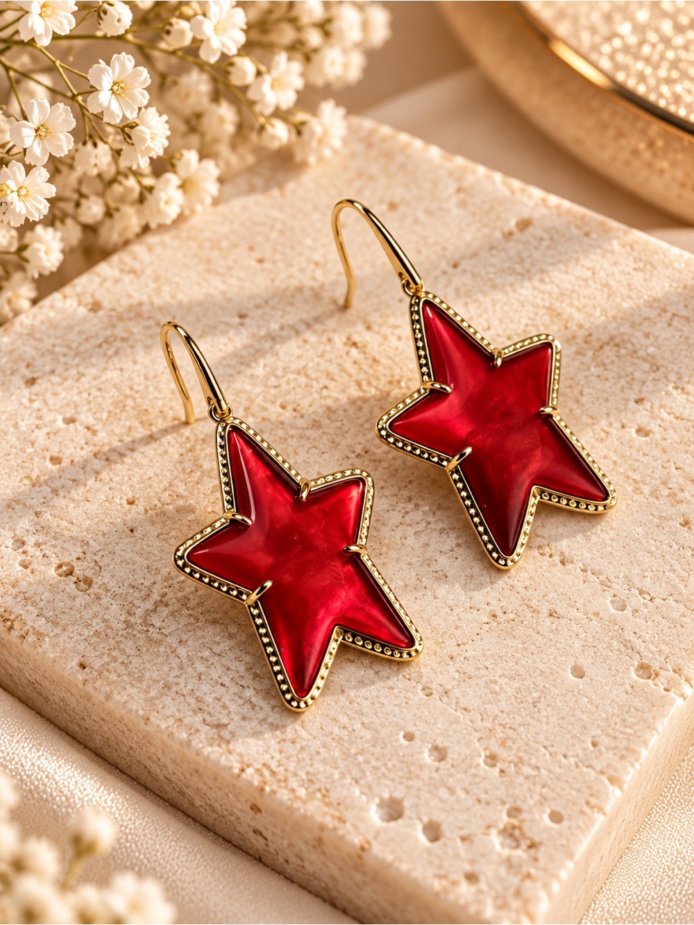 Kendra Scott Ada Gold Star Drop Earrings in Cobalt Red Illusion - Picture 3 of 6